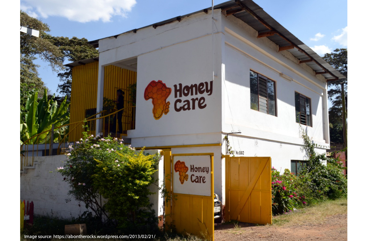 Building in Africa with painted logo.