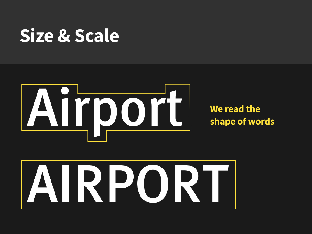 Size and scale of type.